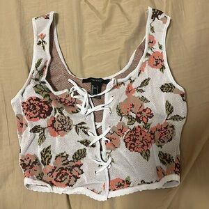 Lace Up Front Floral Blouse